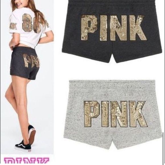 NEW PINK VS RETRO BLING GRAY SHORTS LARGE - Picture 2 of 8